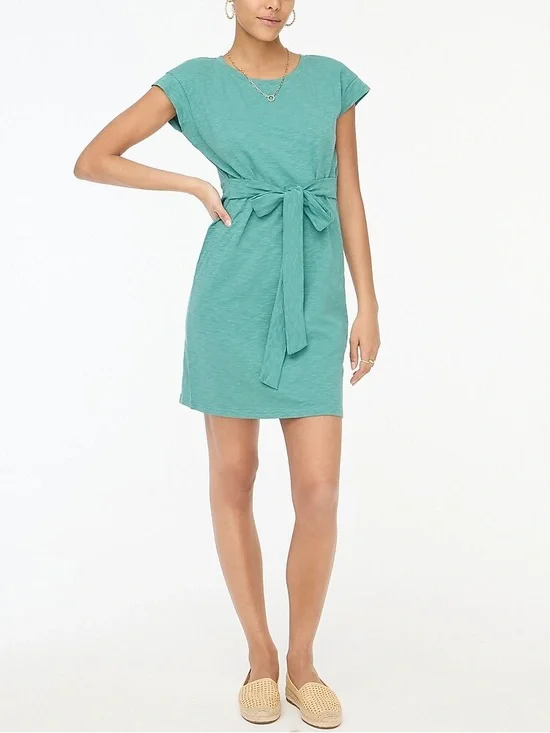 J. Crew Factory Teal Tie-Waist Cotton Dress - Picture 3 of 4